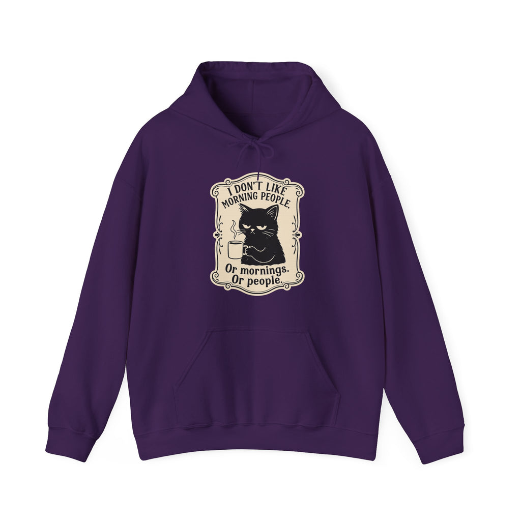 Cozy Cat Lover's Hoodie - 'I Don't Like Morning People' Design