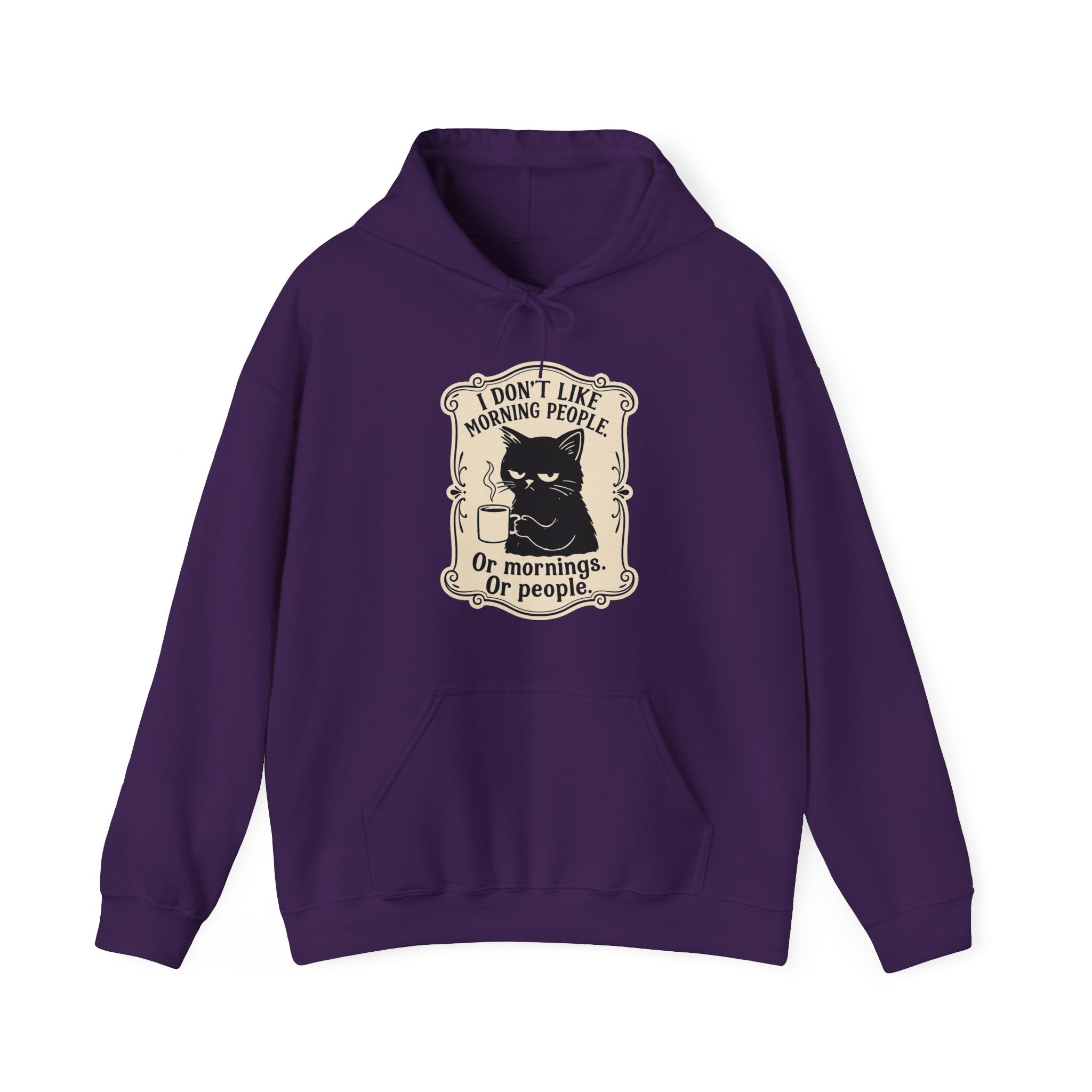 Cozy Cat Lover's Hoodie - 'I Don't Like Morning People' Design
