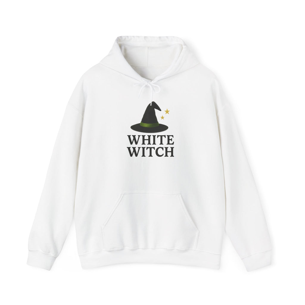 White Witch Hooded Sweatshirt, Cozy Halloween Apparel, Witchcraft Sweatshirt, Gift for Wiccans, Unisex Autumn Hoodie