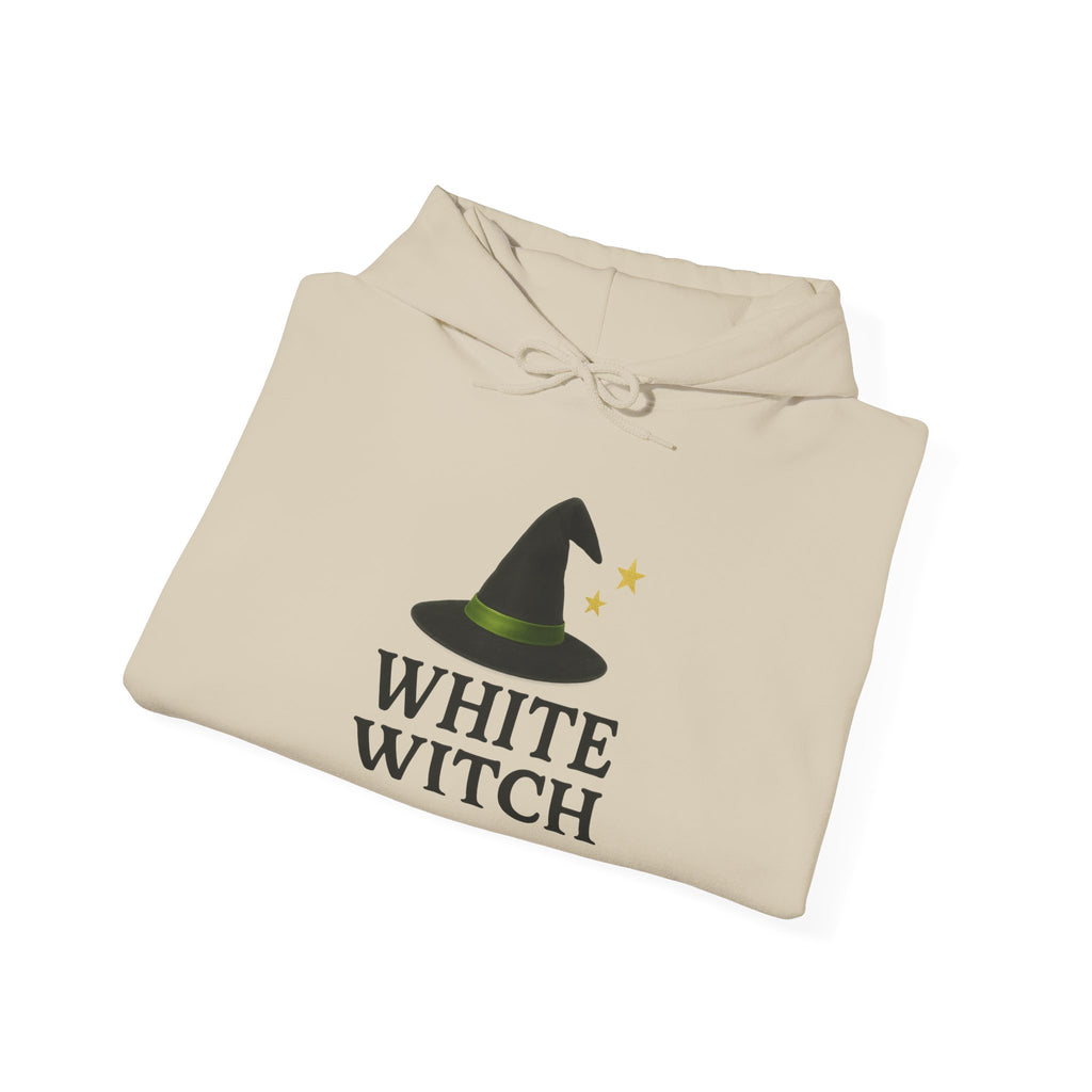 White Witch Hooded Sweatshirt, Cozy Halloween Apparel, Witchcraft Sweatshirt, Gift for Wiccans, Unisex Autumn Hoodie