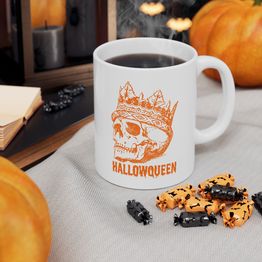 Halloween HALLOWQUEEN Skull Ceramic Mug - Perfect for Spooky Season, Fall Decor, Coffee Lovers, Gifting, Collectibles