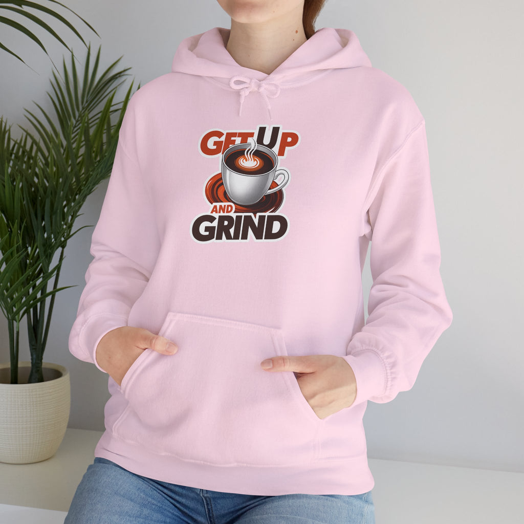 Get Up and Grind Motivational Coffee -Themed Hoodie | Motivational Gift for Coffee Lovers, Unisex Casual Wear, Perfect for Gym, School, Office