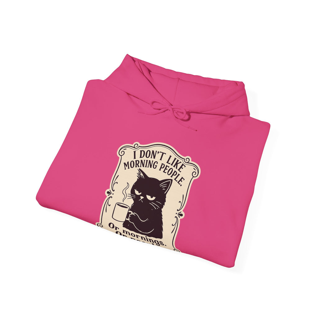Cozy Cat Lover's Hoodie - 'I Don't Like Morning People' Design