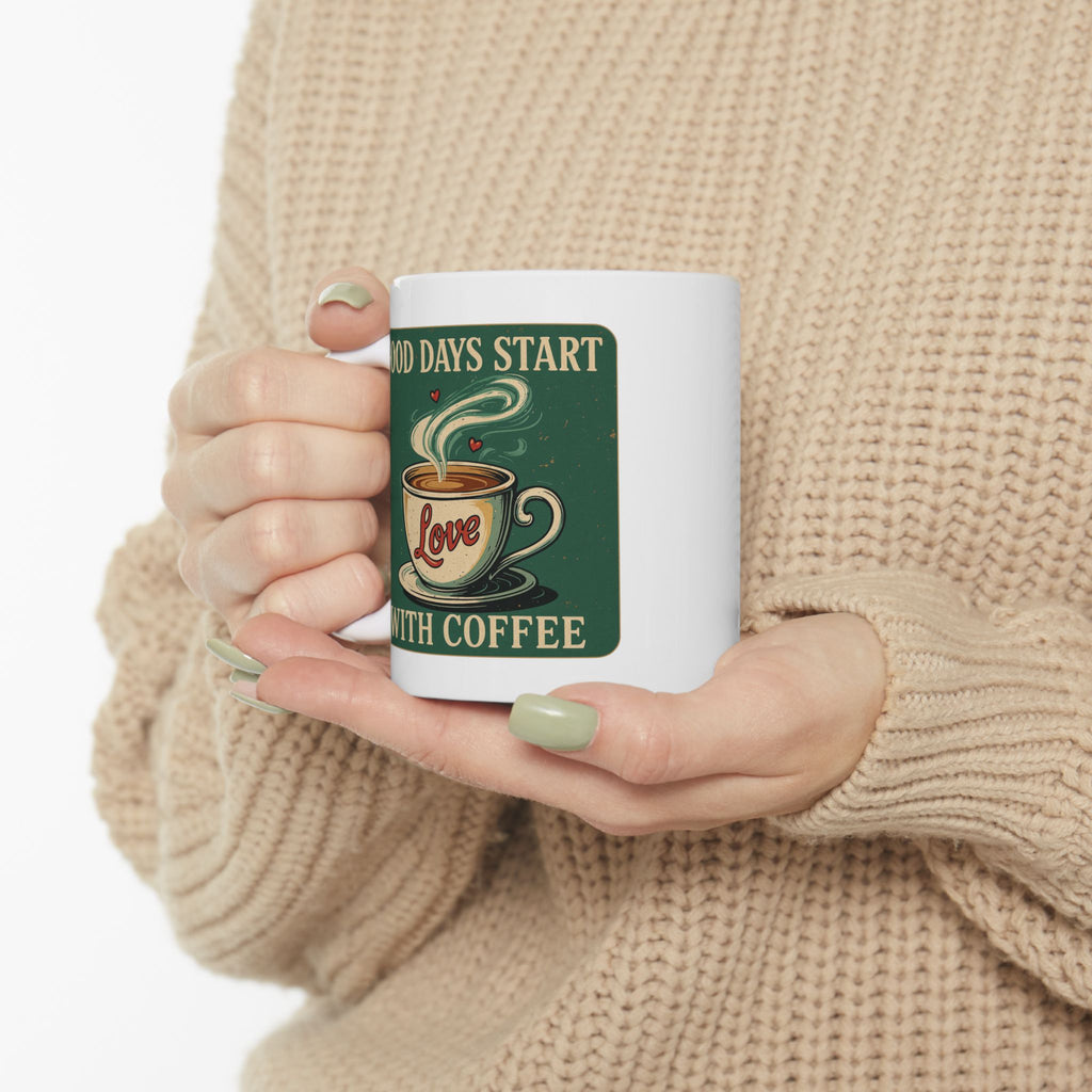 Coffee Lover's Ceramic Mug - Perfect Start with Coffee, Mug, Gift for Moms, Funny Coffee Mug, Kitchen Decor