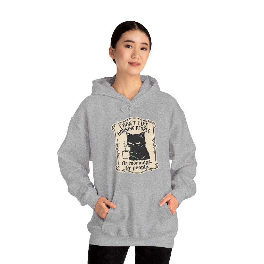 Cozy Cat Lover's Hoodie - 'I Don't Like Morning People' Design