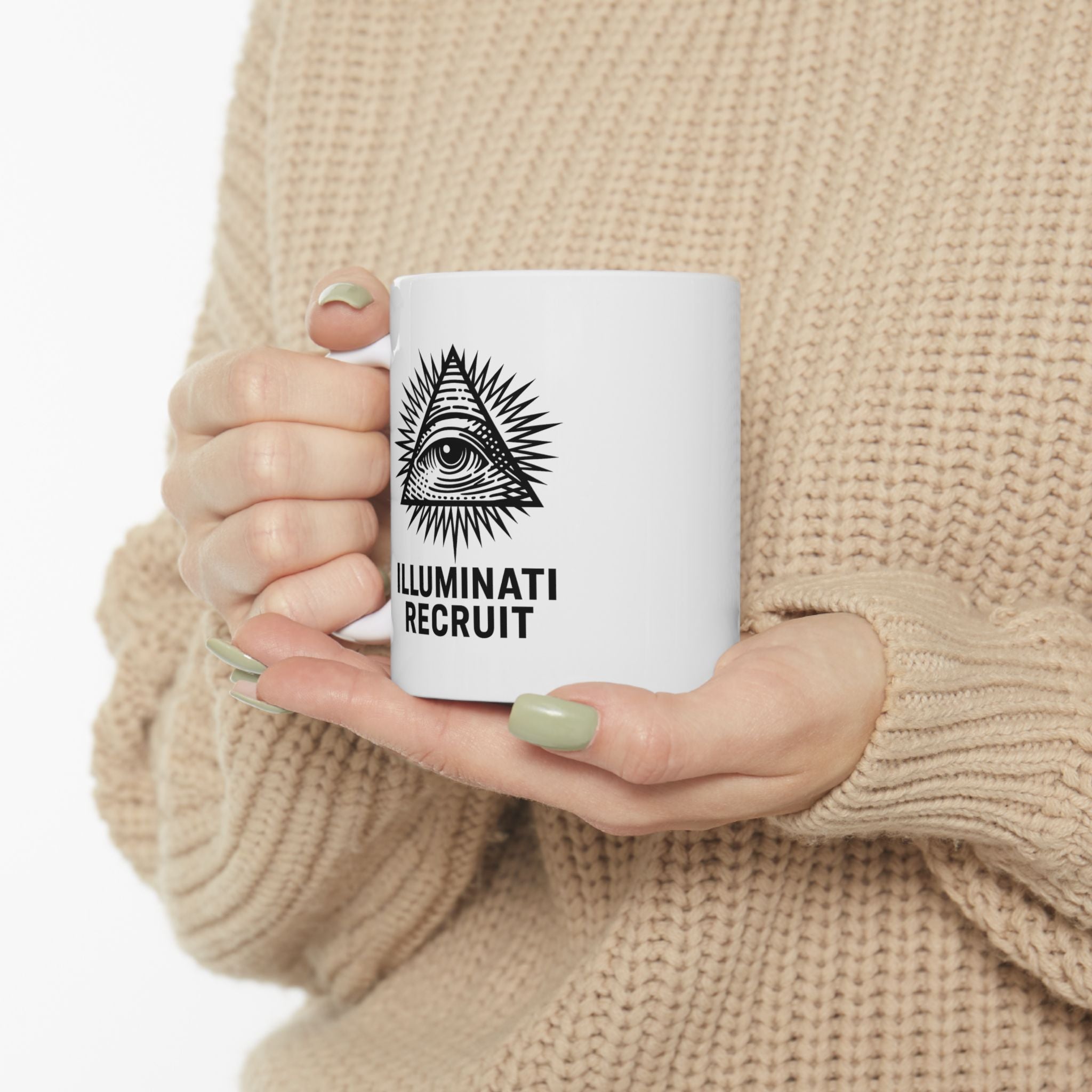 Illuminati Recruit Joke Mug - Office Coffee Mug - 11oz & 15oz, Mystical Coffee Cup, Gift for Men, Unique Tea Mug, Conspiracy Theory Beverage Holder