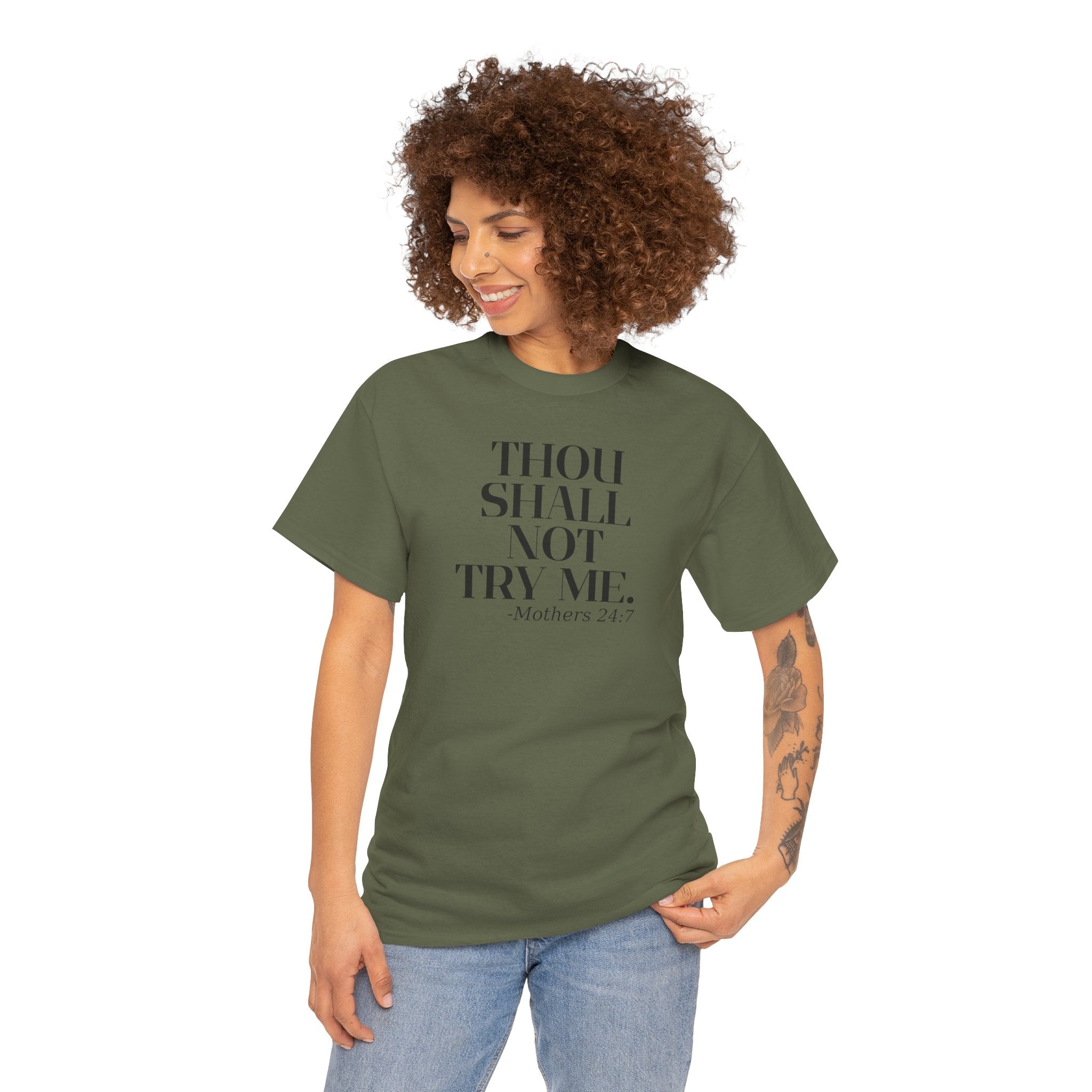 'Thou Shall Not Try Me. Mothers 24/7' Graphic T-Shirt, Funny Gift for Moms, Casual Wear, Unique Mother's Day
