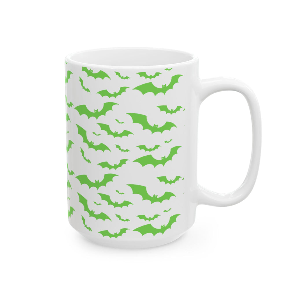 Spooky Green Bat Ceramic Mug for Halloween, Fun Coffee Cup, Halloween Decor, Gift for Bat Lovers, Bat-Themed Drinkware