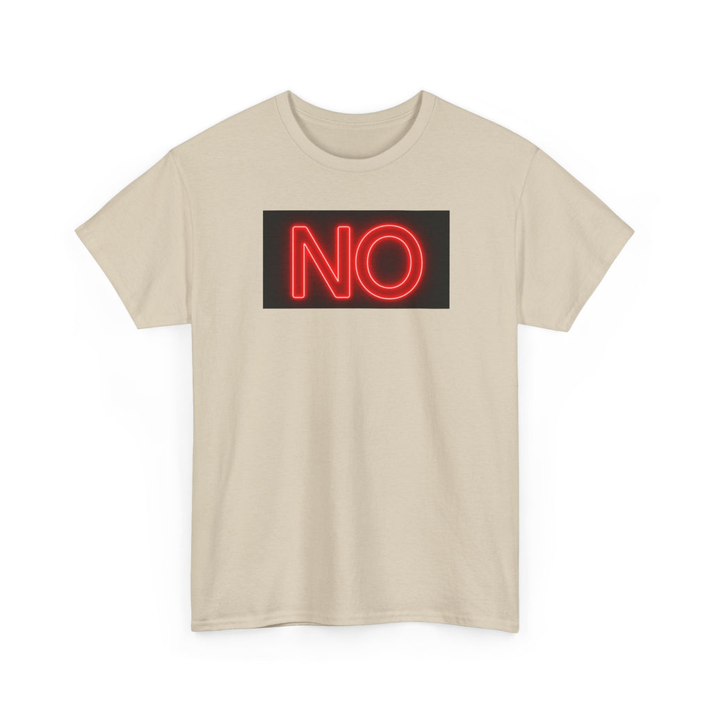Bold Statement T-shirt: Unisex Heavy Cotton Shirt with Neon 'NO' Design, Casual Fashion, Gift for Friends, Everyday Wear, Meme Culture