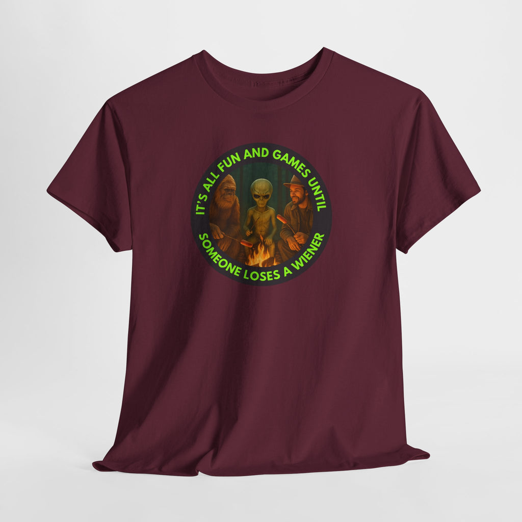 It's All Fun and Games Until... Funny Alien Camping T-shirt, Gift for Gamers, Casual Wear, Unique Statement