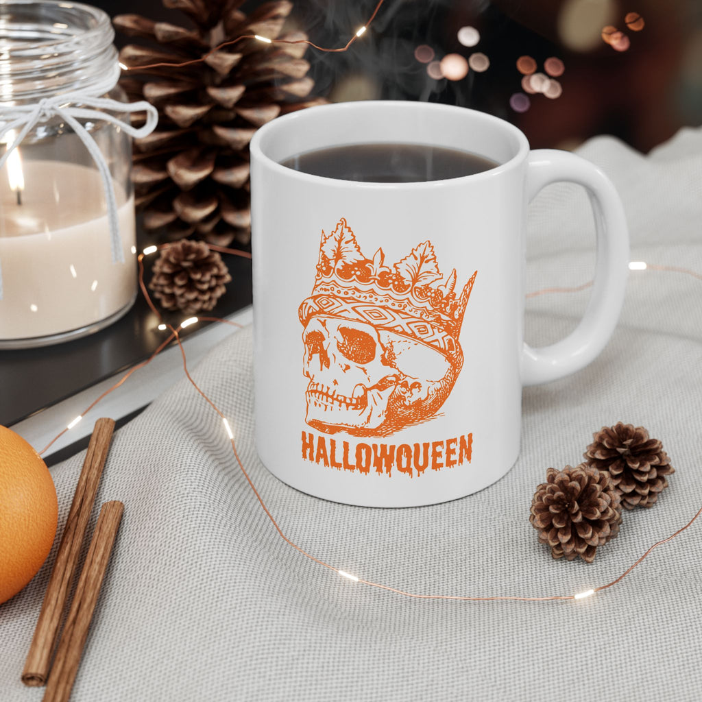 Halloween HALLOWQUEEN Skull Ceramic Mug - Perfect for Spooky Season, Fall Decor, Coffee Lovers, Gifting, Collectibles