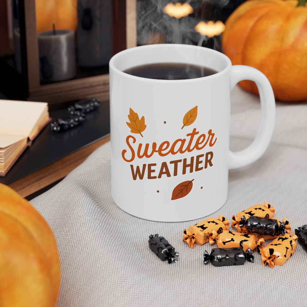Sweater Weather Coffee Mug, Cozy Fall Ceramic Mug, Autumn Coffee Cup, Thanksgiving Gift, Seasonal Drinkware, Rustic Kitchen Decor