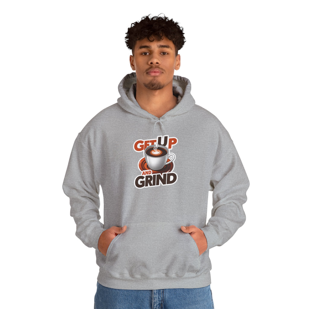 Get Up and Grind Motivational Coffee -Themed Hoodie | Motivational Gift for Coffee Lovers, Unisex Casual Wear, Perfect for Gym, School, Office