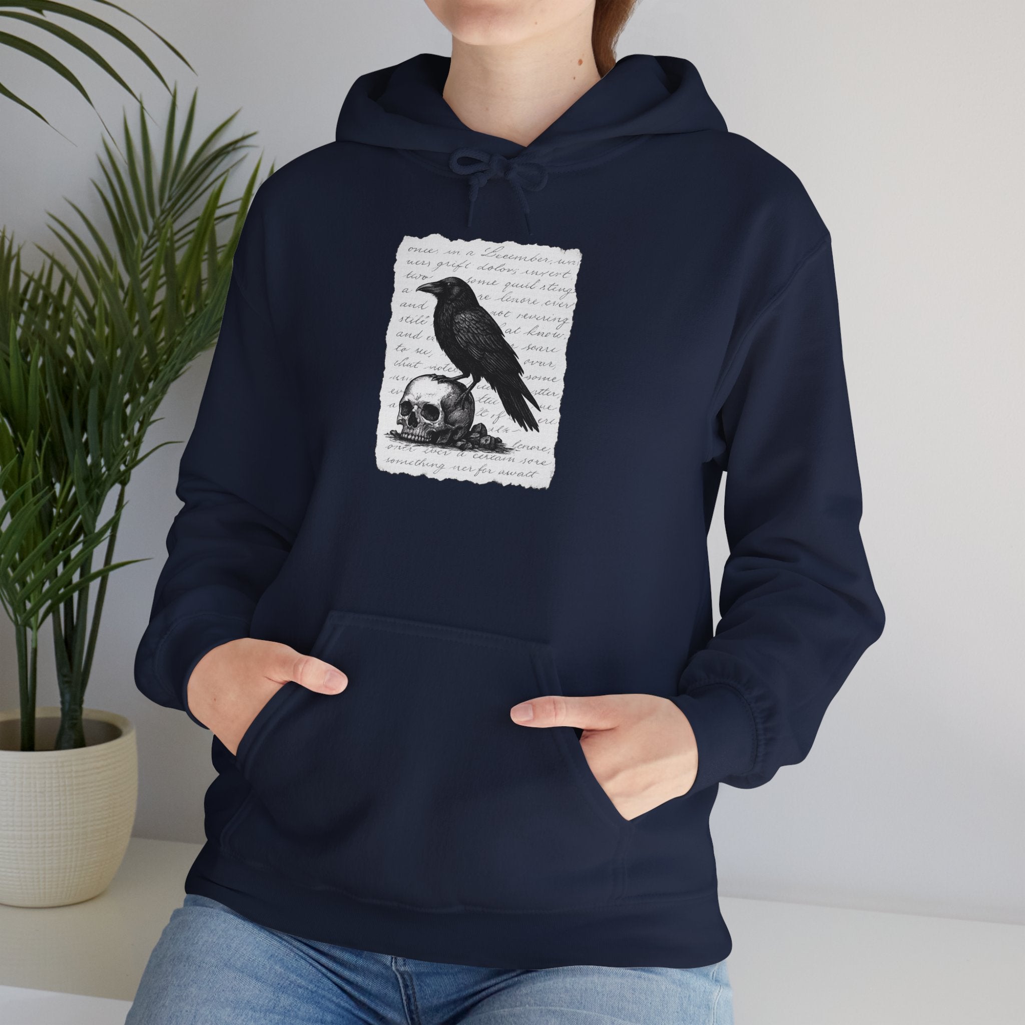 Gothic Raven Hoodie, Cozy Sweatshirt, Unisex Pullover, Halloween Apparel, Fall Fashion, Book Lovers, Theatre Lovers