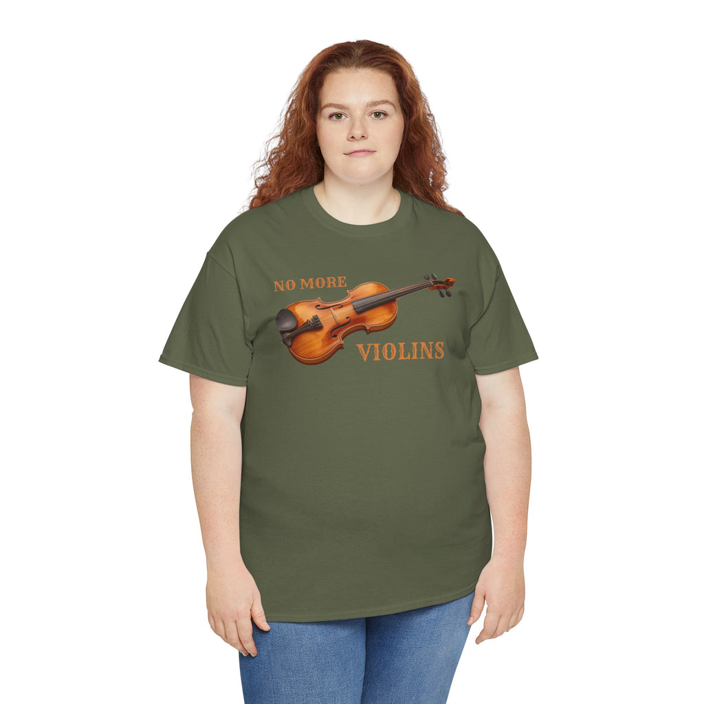 No More Violins Unisex Heavy Cotton Tee, Funny Music Lover T-Shirt, Gift for Musicians, Band Merchandise, Casual Wear, Birthday Gift