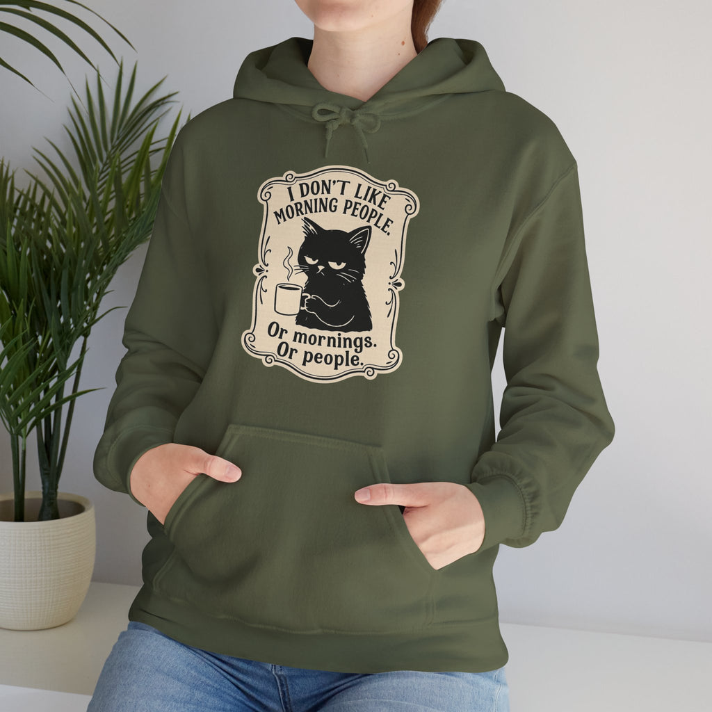 Cozy Cat Lover's Hoodie - 'I Don't Like Morning People' Design