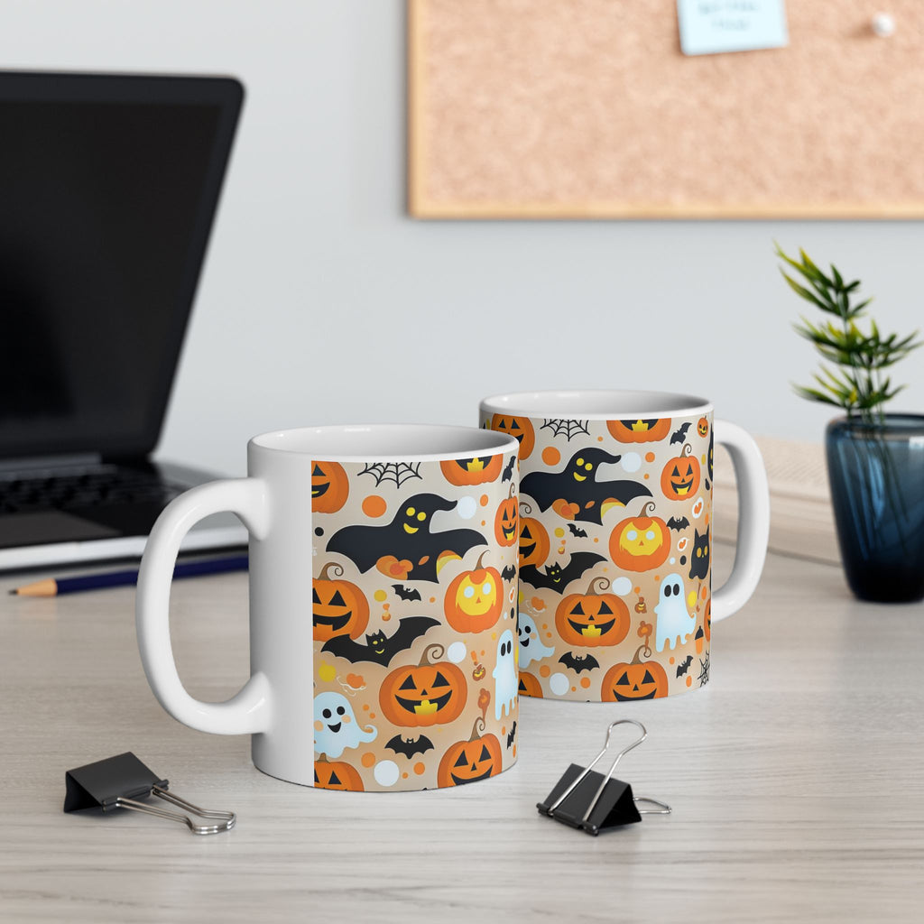 Spooky Halloween Ceramic Mug, Cute Pumpkin Ghosts Coffee Cup, Halloween Decor, Trick or Treat Mug, Fall Celebration Drinkware