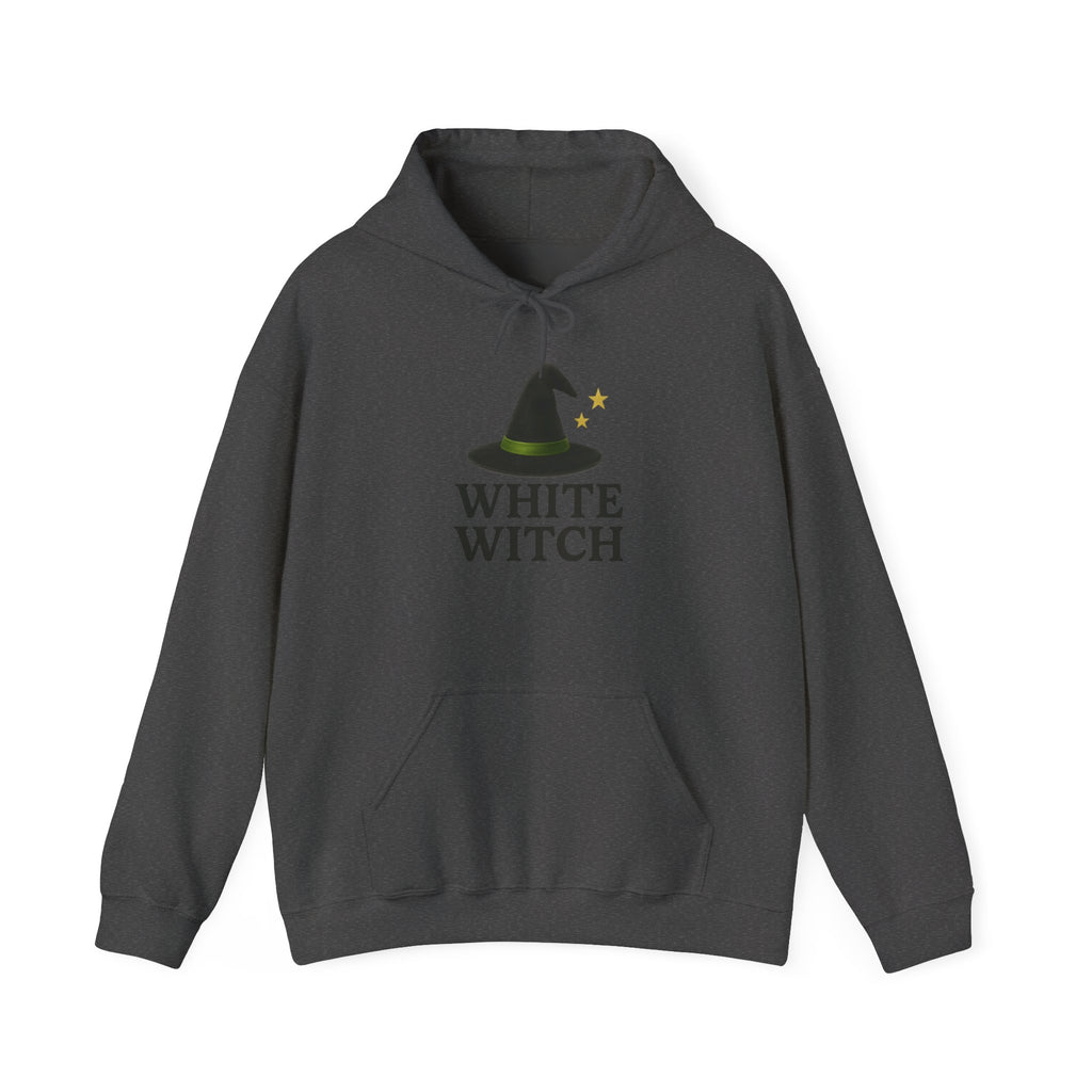 White Witch Hooded Sweatshirt, Cozy Halloween Apparel, Witchcraft Sweatshirt, Gift for Wiccans, Unisex Autumn Hoodie