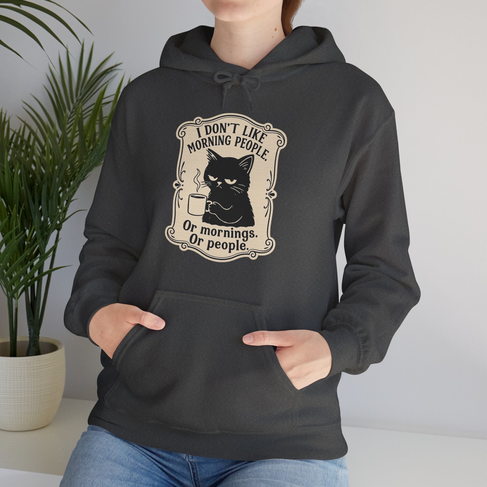 Cozy Cat Lover's Hoodie - 'I Don't Like Morning People' Design