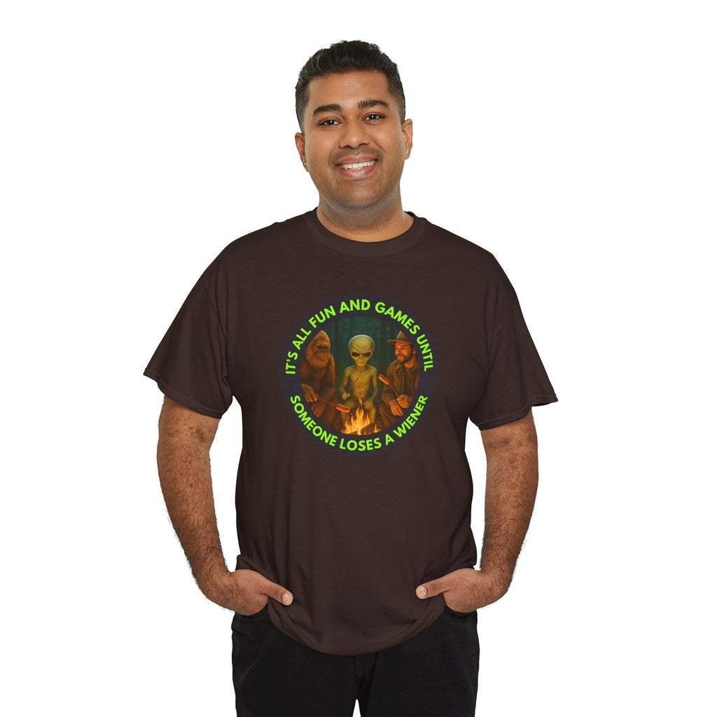 It's All Fun and Games Until... Funny Alien Camping T-shirt, Gift for Gamers, Casual Wear, Unique Statement