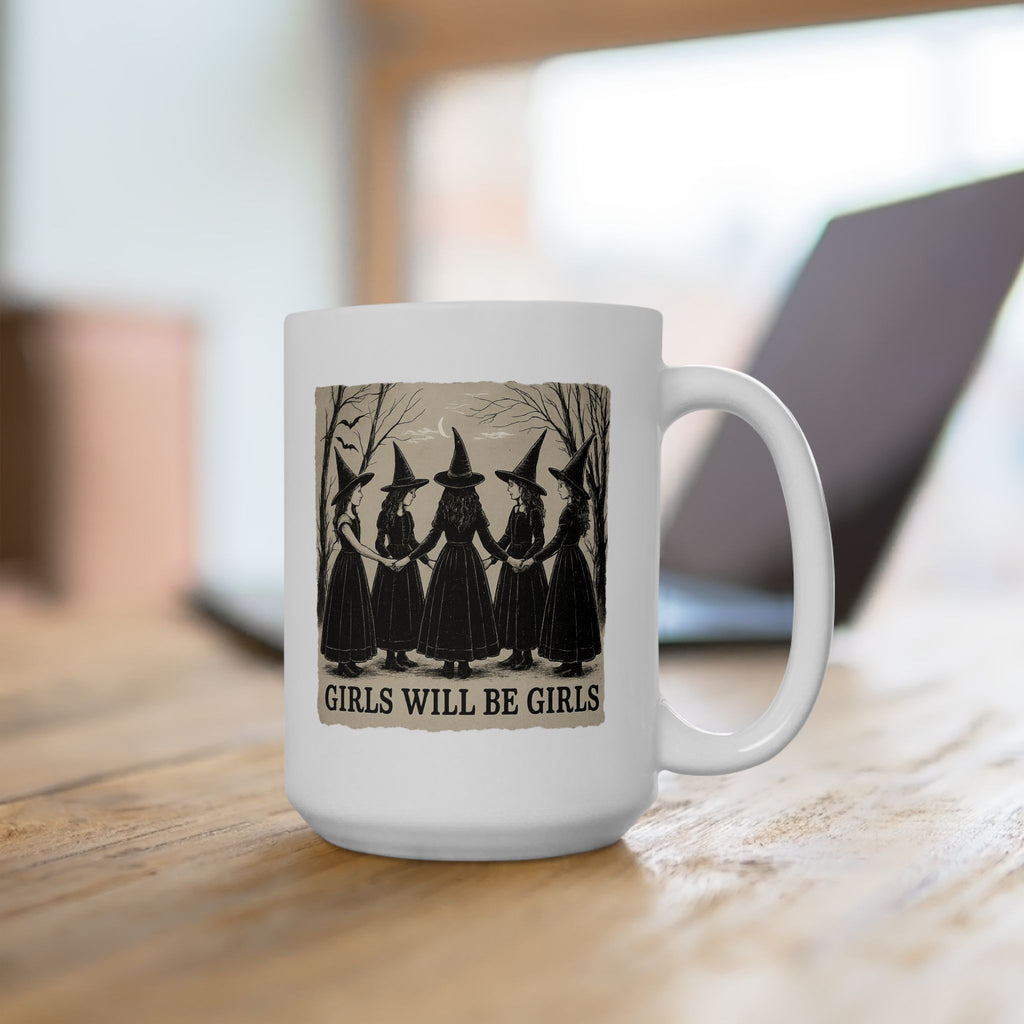 Mystical Girls Witch Ceramic Mug | Gothic Coffee Cup, Witchy Tea Mug, Unique Gift for Her, Halloween Decor, Spooky Kitchenware