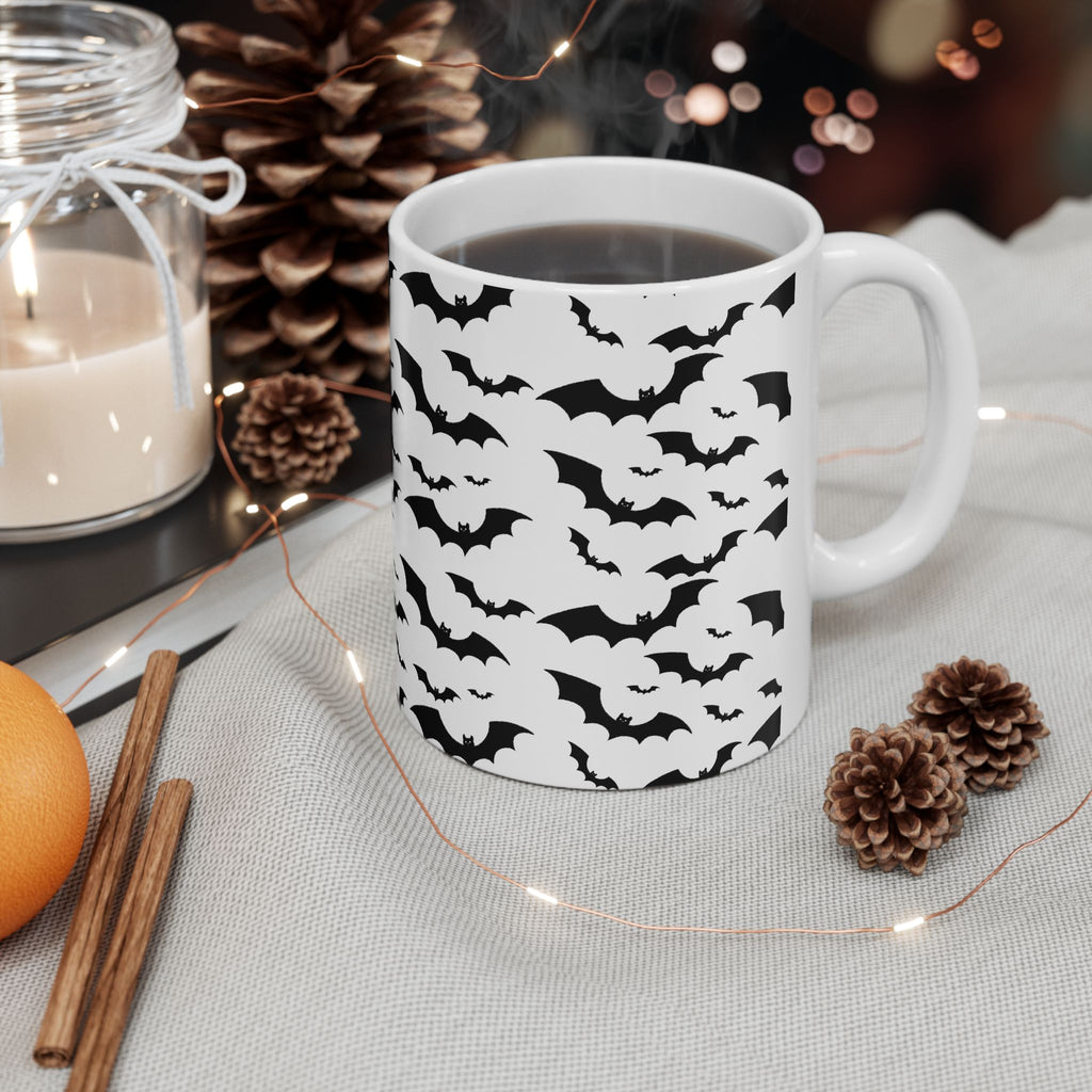 Spooky Bat Ceramic Mug, Halloween Coffee Cup, Gothic Drinkware, Dark Aesthetic Gift, Bat-Themed Tea Mug