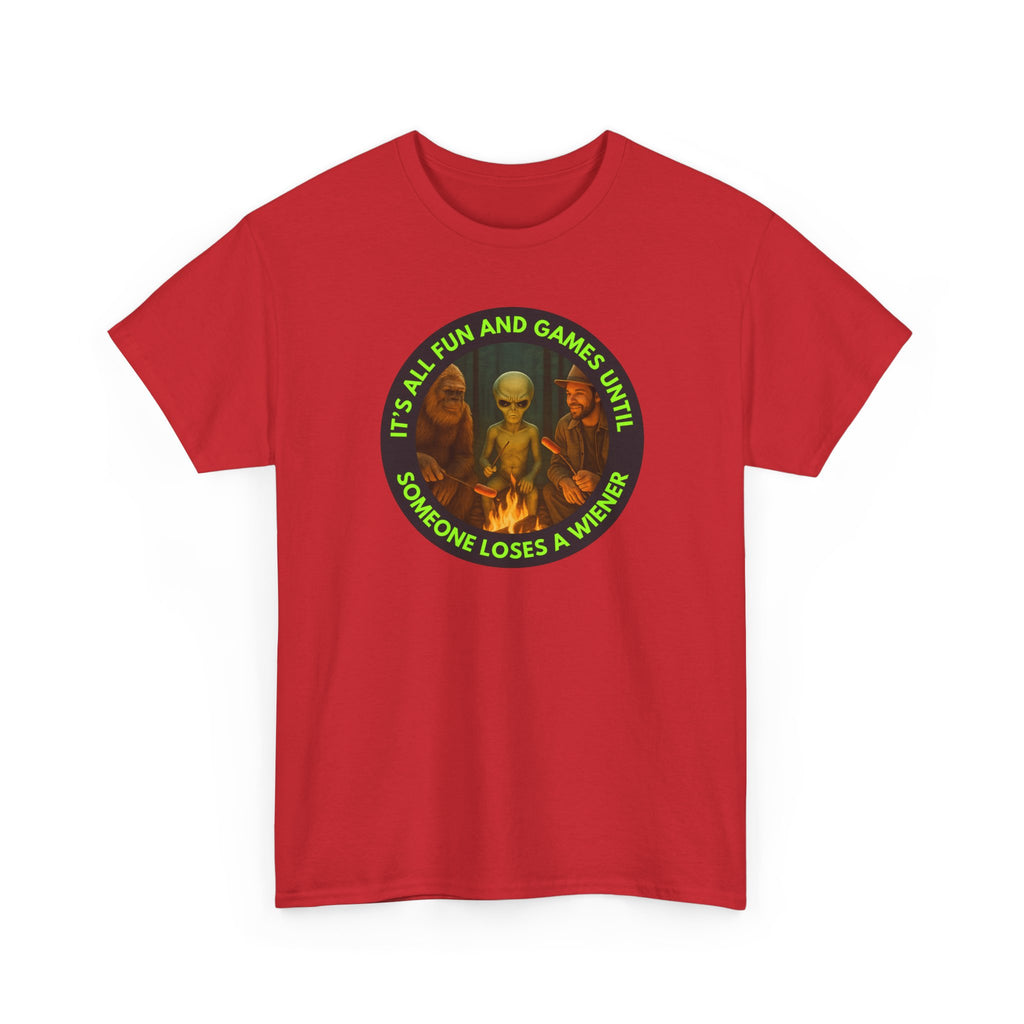 It's All Fun and Games Until... Funny Alien Camping T-shirt, Gift for Gamers, Casual Wear, Unique Statement