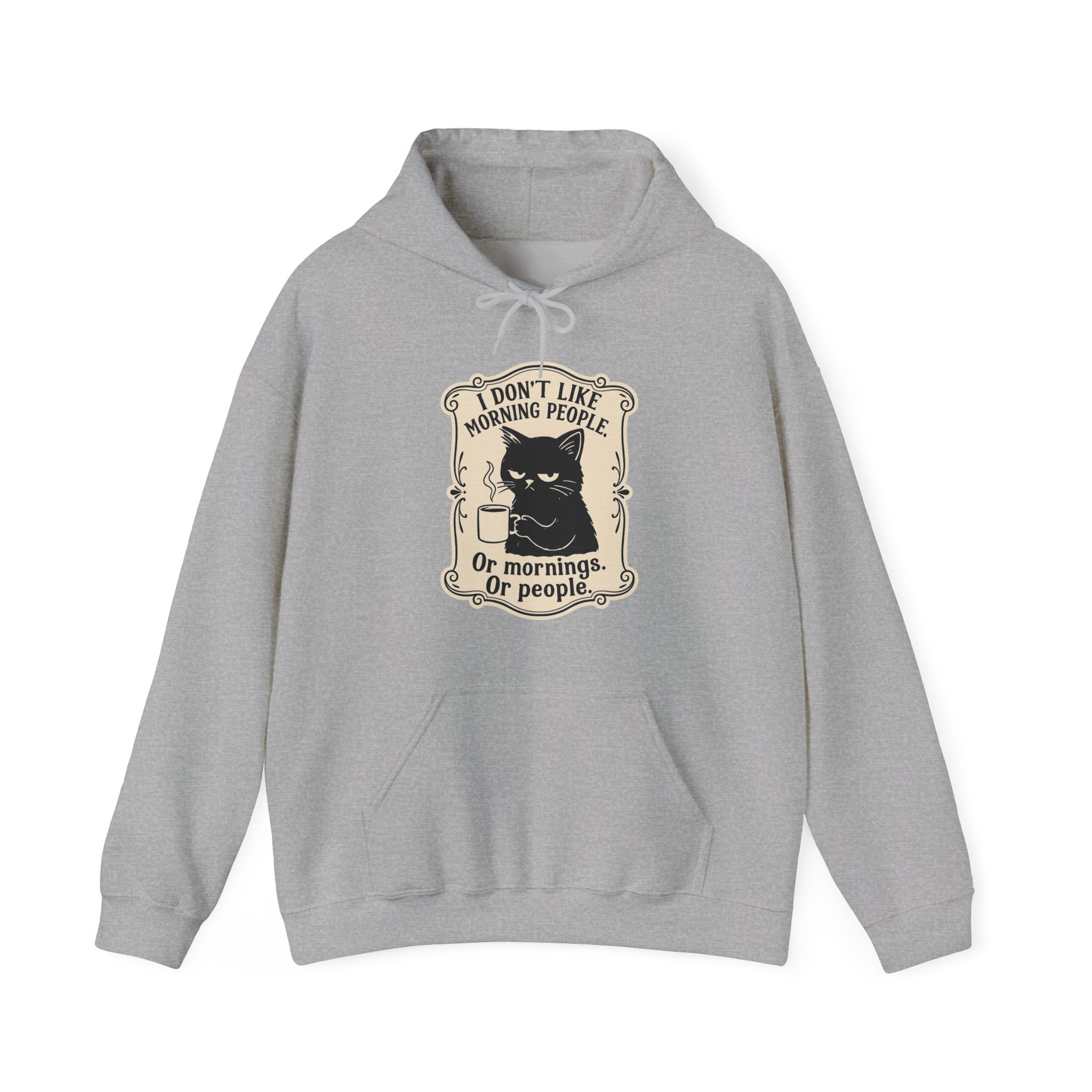 Cozy Cat Lover's Hoodie - 'I Don't Like Morning People' Design