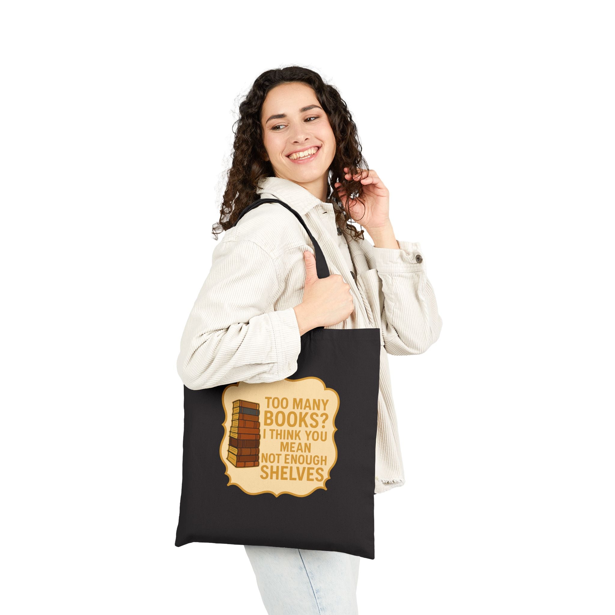 TOO MANY BOOKS - Tote Bag | Funny Literary Gift for Book Lovers | Perfect for Shopping, School, Beach, Library, Book Clubs