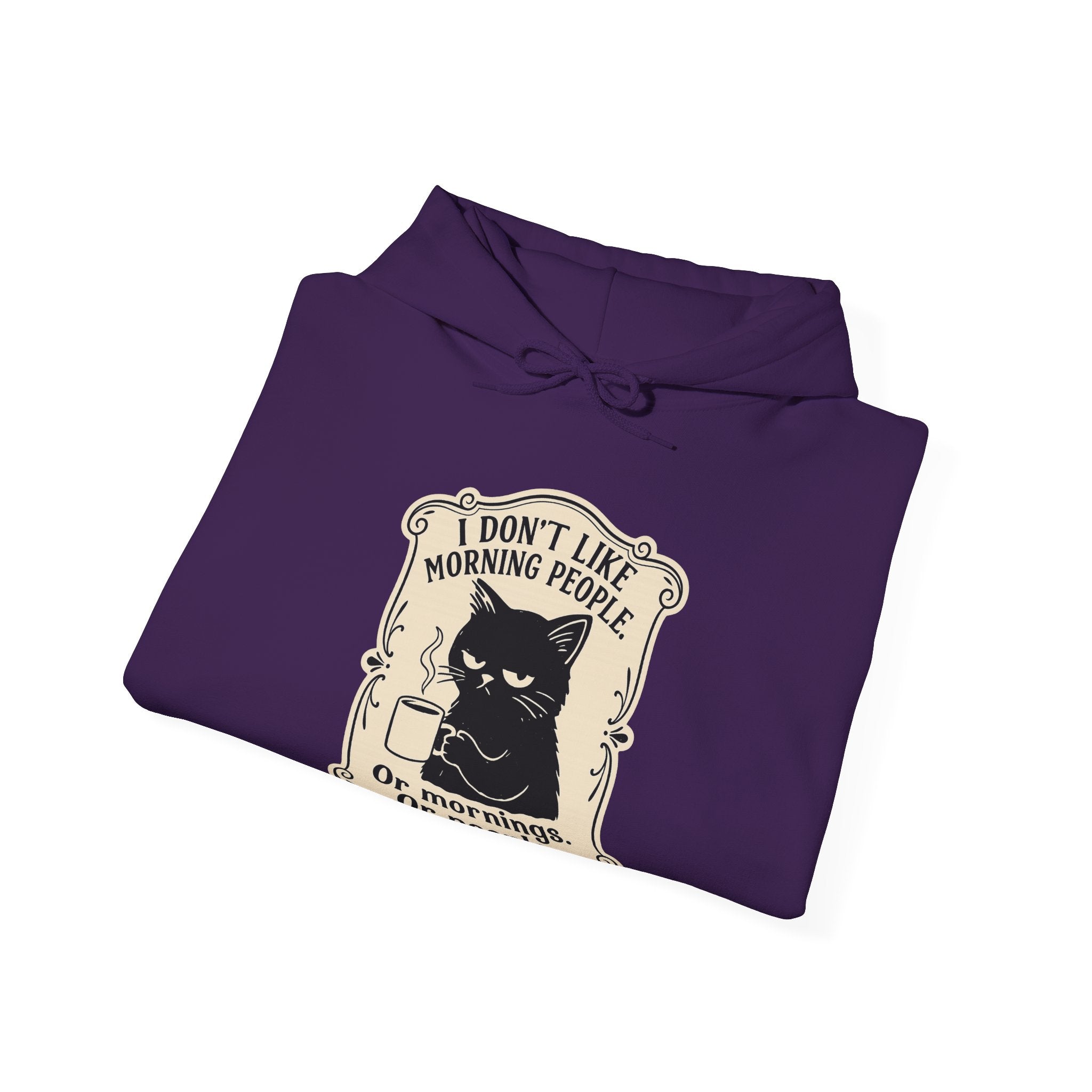 Cozy Cat Lover's Hoodie - 'I Don't Like Morning People' Design