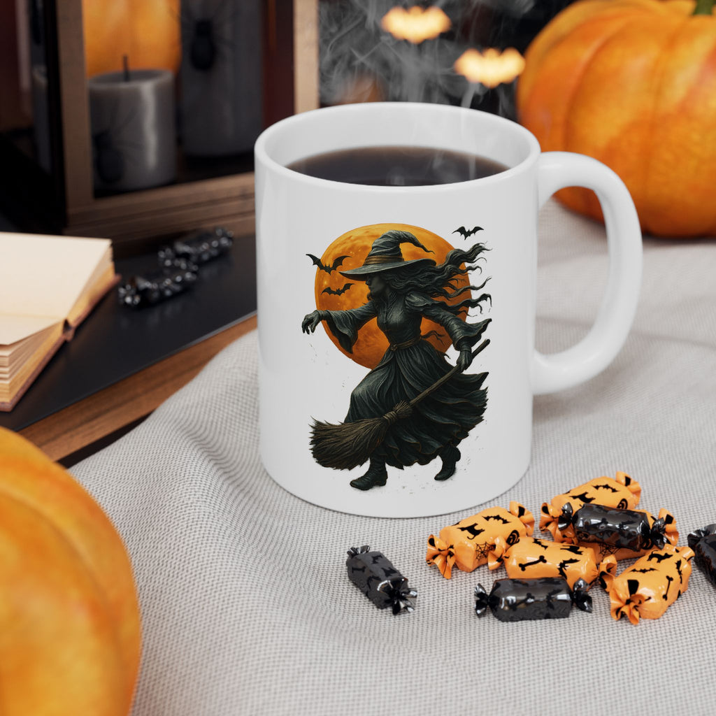 Halloween Metallic Relief Witch Painting Mug, Perfect for Fall, Coffee Lovers, Gifting, Cozy Vibes, Home Decor