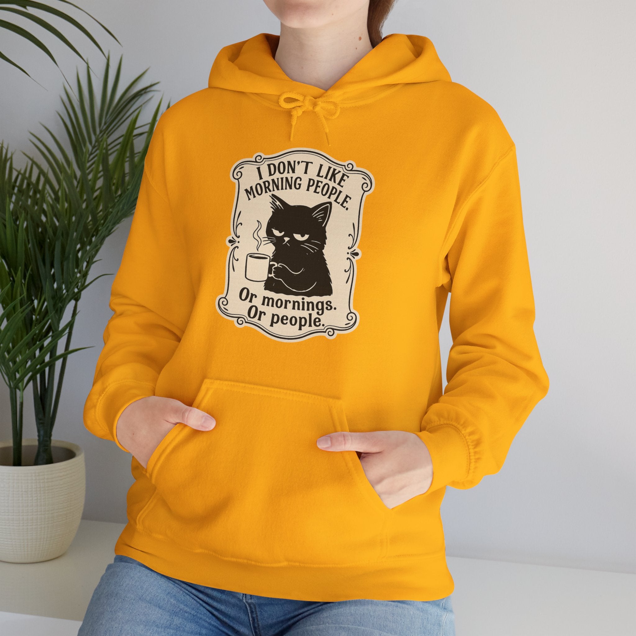 Cozy Cat Lover's Hoodie - 'I Don't Like Morning People' Design