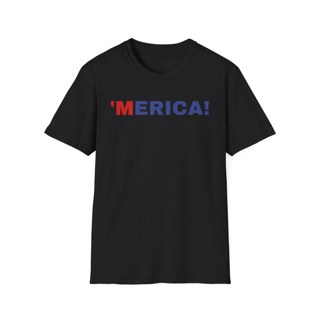 'Merica Unisex Softstyle T-Shirt | Patriotic Casual Wear, Fourth of July, Memorial Day, Independence Day, Gift for Veterans
