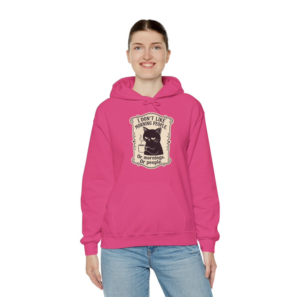 Cozy Cat Lover's Hoodie - 'I Don't Like Morning People' Design