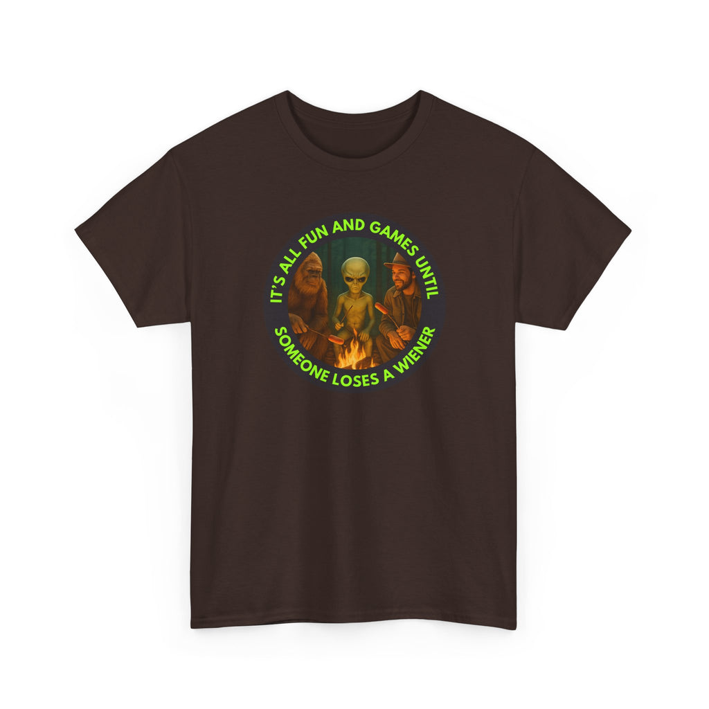 It's All Fun and Games Until... Funny Alien Camping T-shirt, Gift for Gamers, Casual Wear, Unique Statement