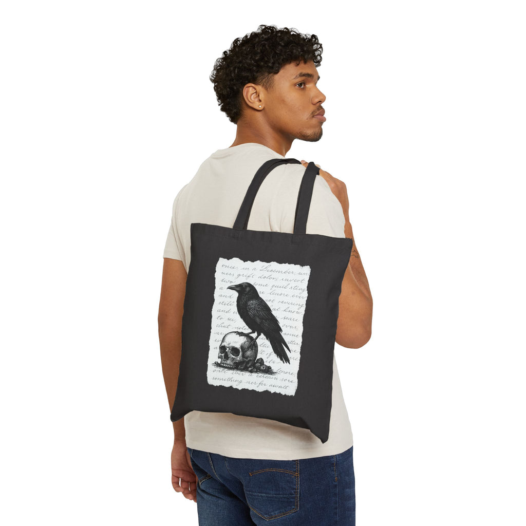 Gothic Raven Tote Bag, Stylish Eco-Friendly Shopping Bag, Halloween Gift, Boho Chic, Skull Design