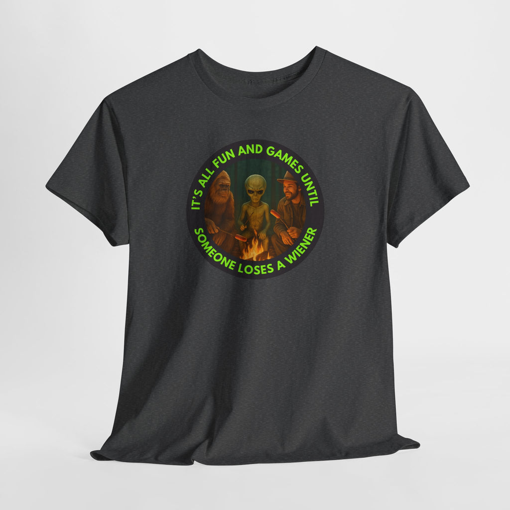 It's All Fun and Games Until... Funny Alien Camping T-shirt, Gift for Gamers, Casual Wear, Unique Statement