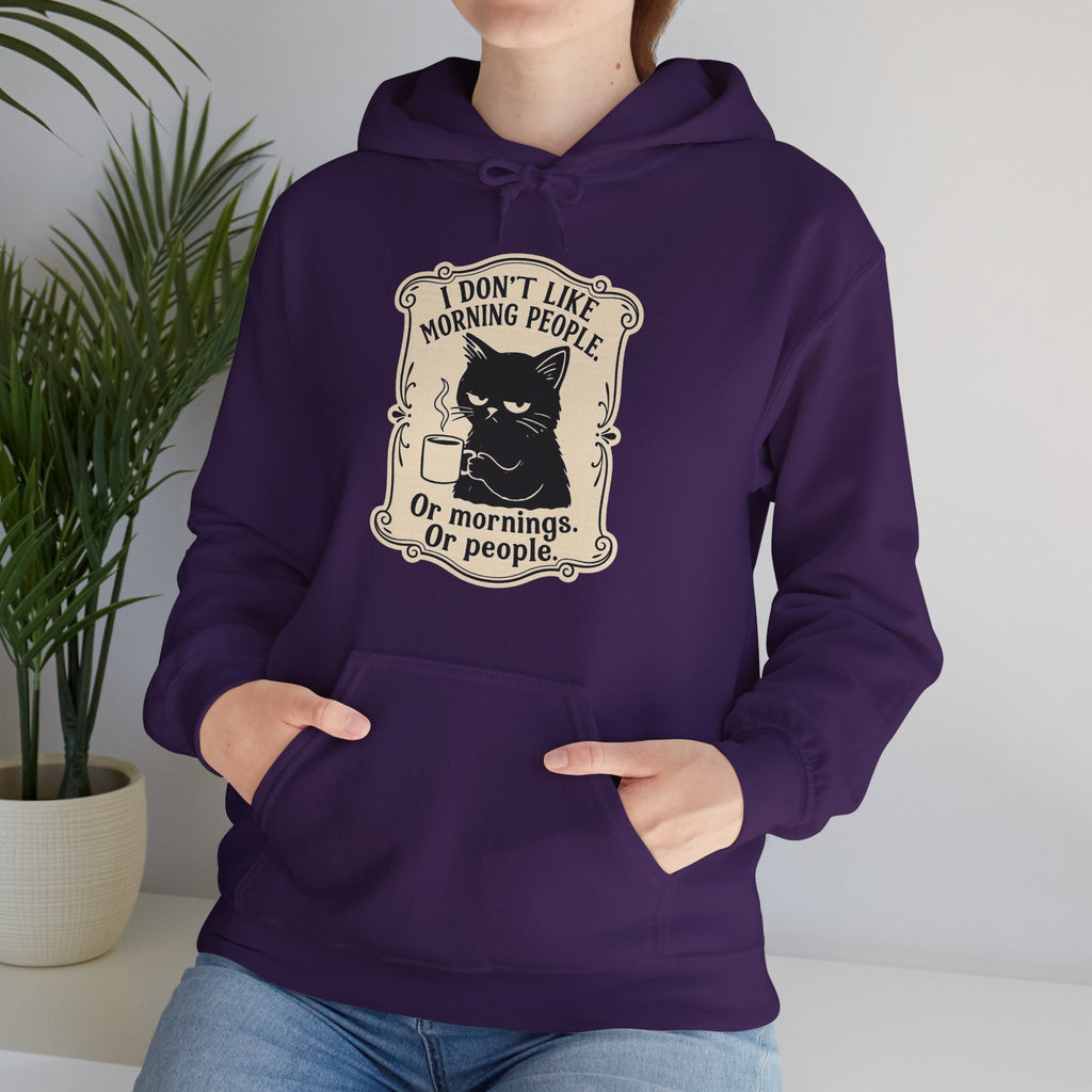 Cozy Cat Lover's Hoodie - 'I Don't Like Morning People' Design