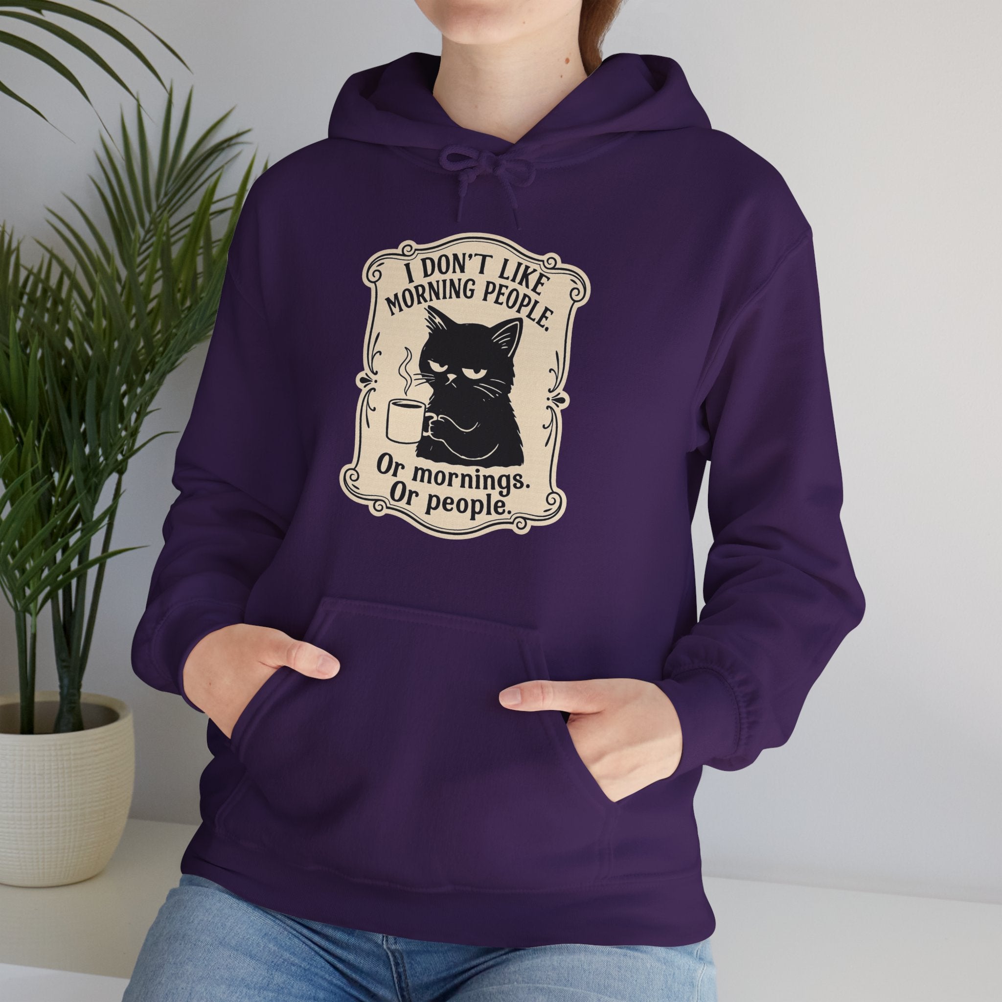 Cozy Cat Lover's Hoodie - 'I Don't Like Morning People' Design