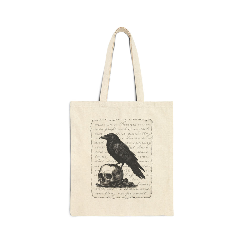 Gothic Raven Tote Bag, Stylish Eco-Friendly Shopping Bag, Halloween Gift, Boho Chic, Skull Design