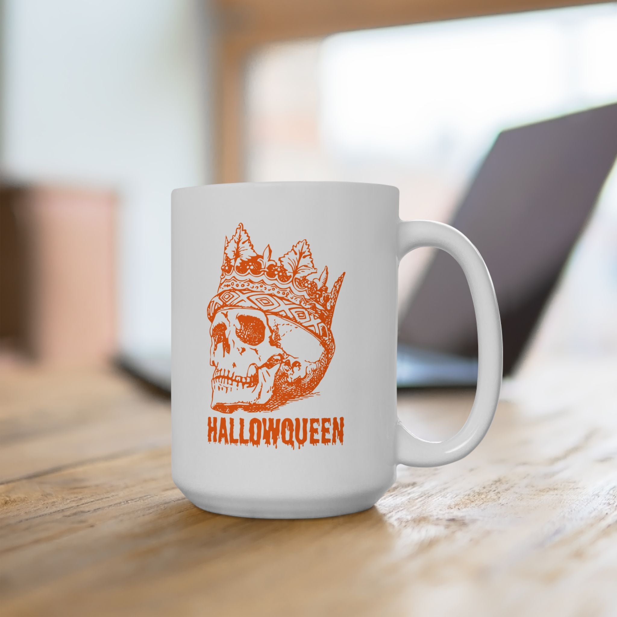 Halloween HALLOWQUEEN Skull Ceramic Mug - Perfect for Spooky Season, Fall Decor, Coffee Lovers, Gifting, Collectibles