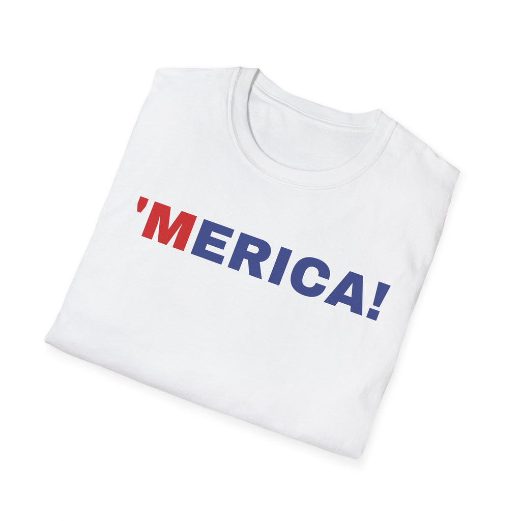 'Merica Unisex Softstyle T-Shirt | Patriotic Casual Wear, Fourth of July, Memorial Day, Independence Day, Gift for Veterans
