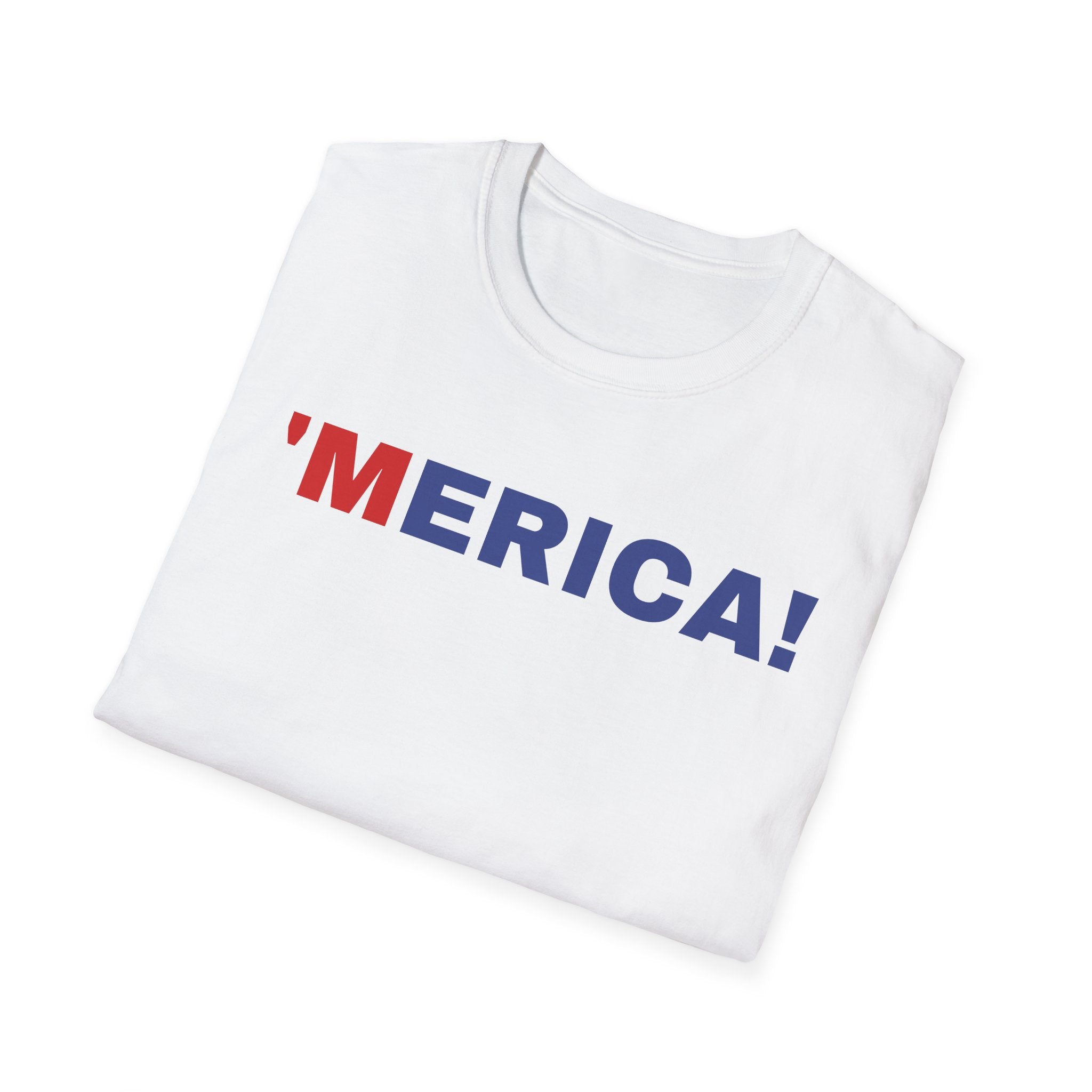 'Merica Unisex Softstyle T-Shirt | Patriotic Casual Wear, Fourth of July, Memorial Day, Independence Day, Gift for Veterans