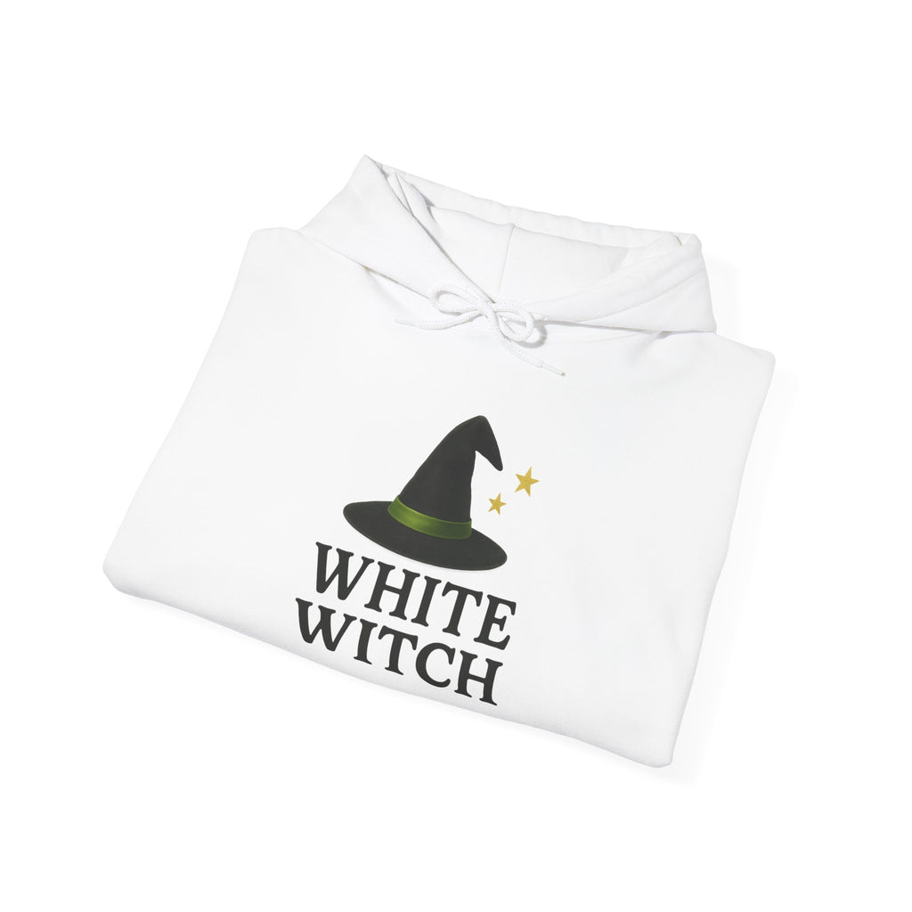 White Witch Hooded Sweatshirt, Cozy Halloween Apparel, Witchcraft Sweatshirt, Gift for Wiccans, Unisex Autumn Hoodie