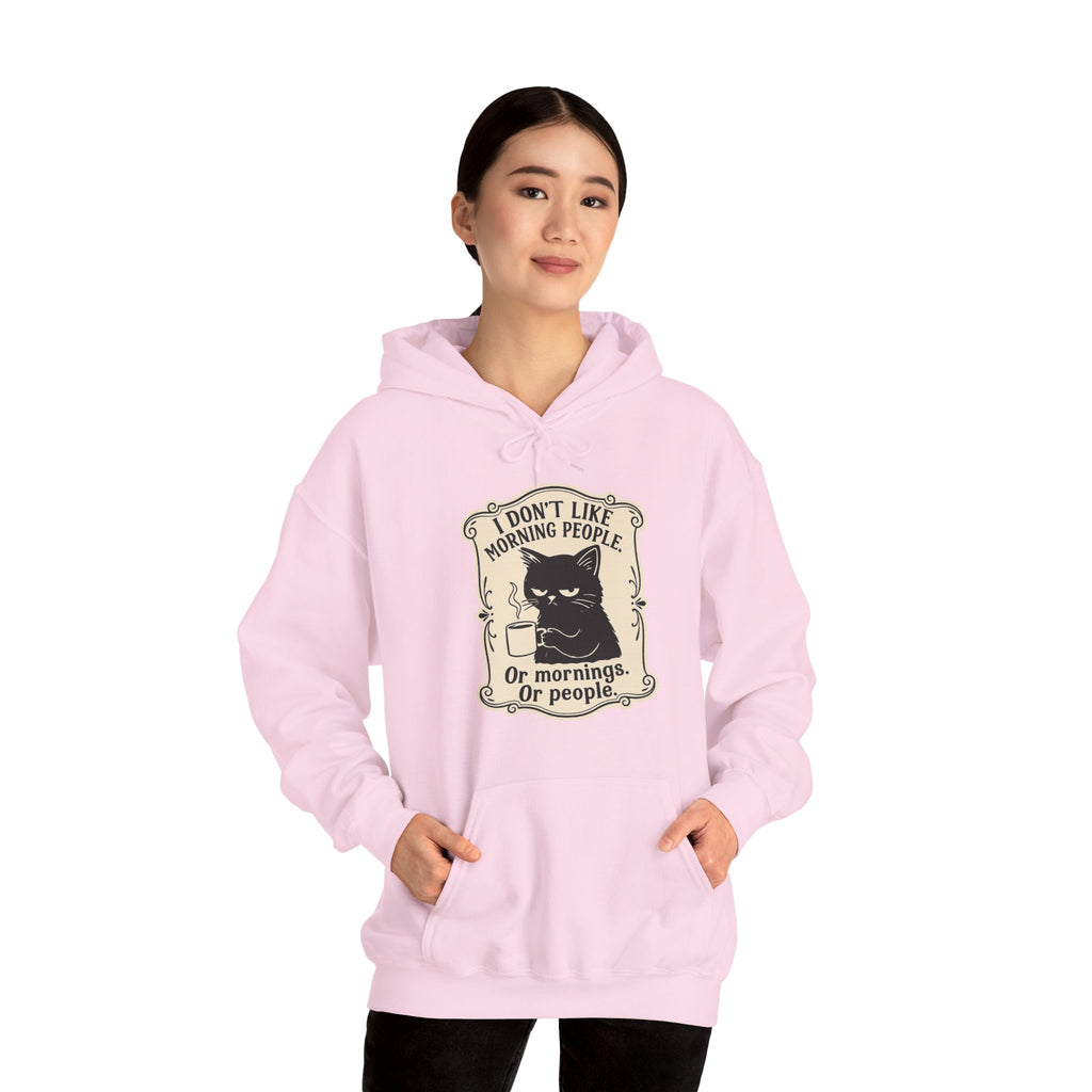 Cozy Cat Lover's Hoodie - 'I Don't Like Morning People' Design
