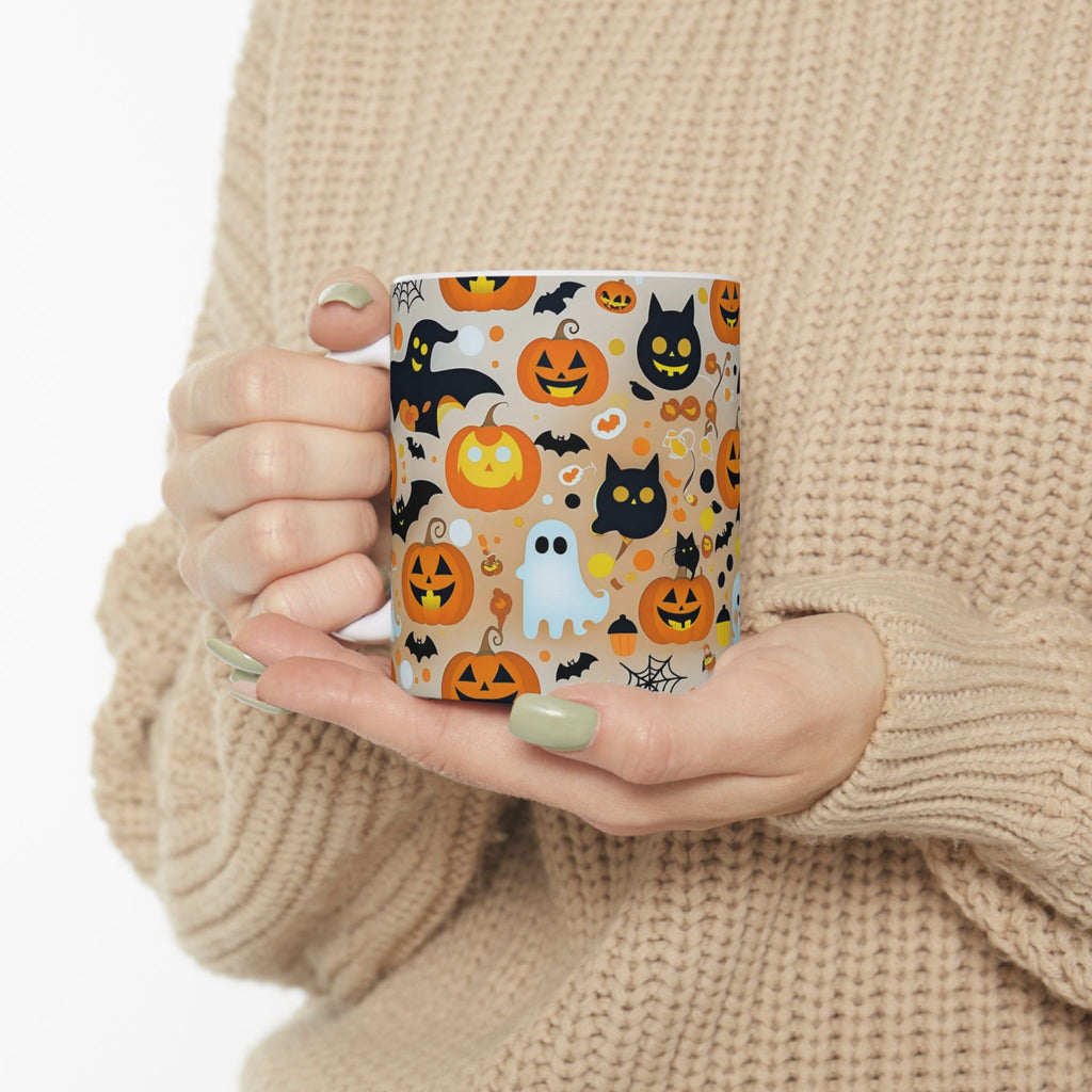 Spooky Halloween Ceramic Mug, Cute Pumpkin Ghosts Coffee Cup, Halloween Decor, Trick or Treat Mug, Fall Celebration Drinkware
