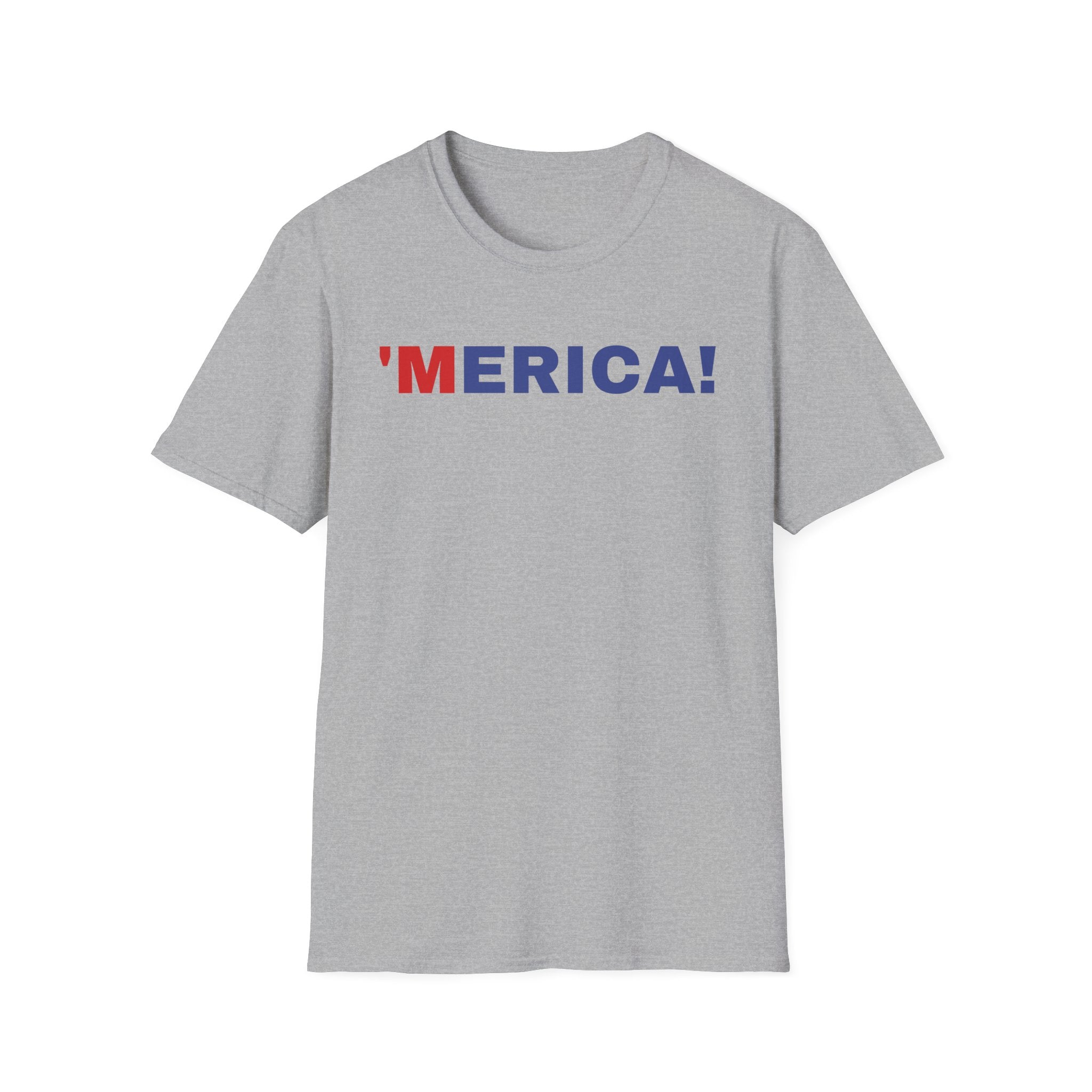 'Merica Unisex Softstyle T-Shirt | Patriotic Casual Wear, Fourth of July, Memorial Day, Independence Day, Gift for Veterans