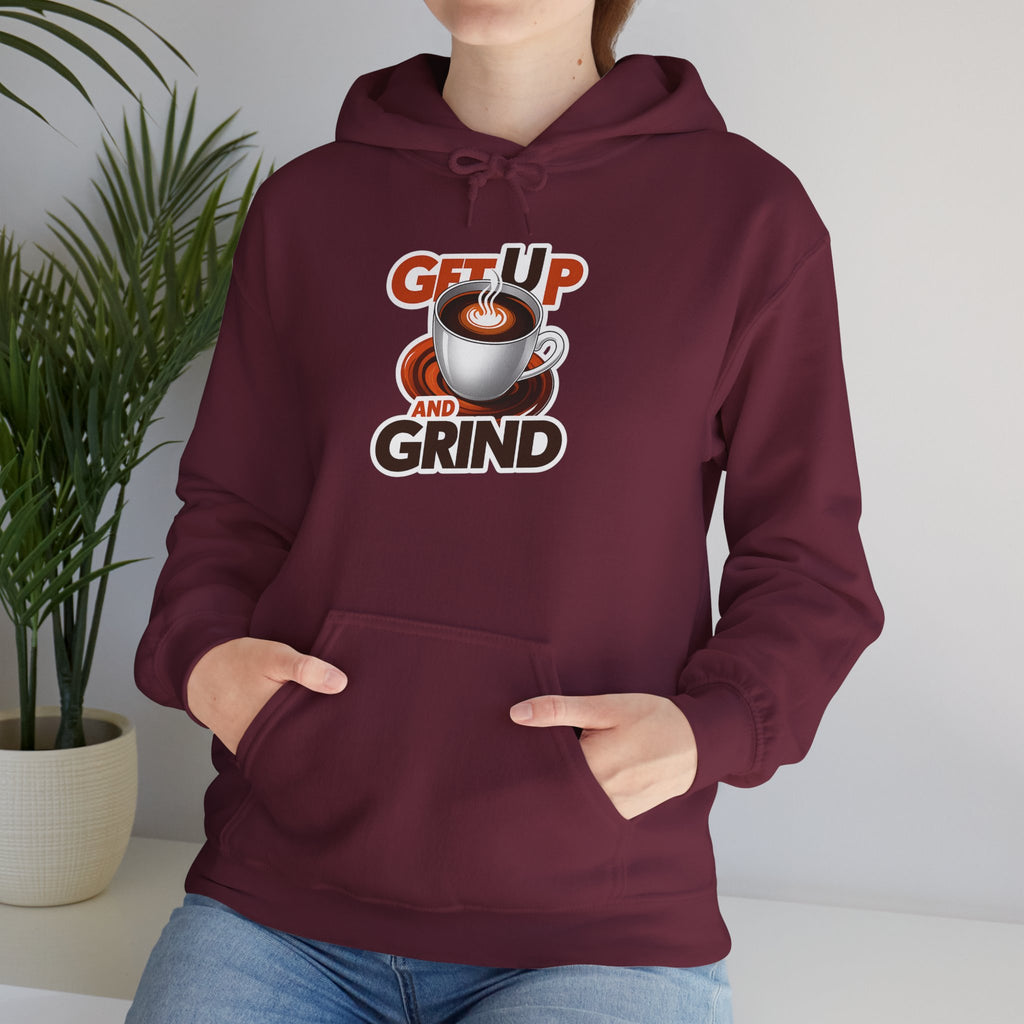 Get Up and Grind Motivational Coffee -Themed Hoodie | Motivational Gift for Coffee Lovers, Unisex Casual Wear, Perfect for Gym, School, Office