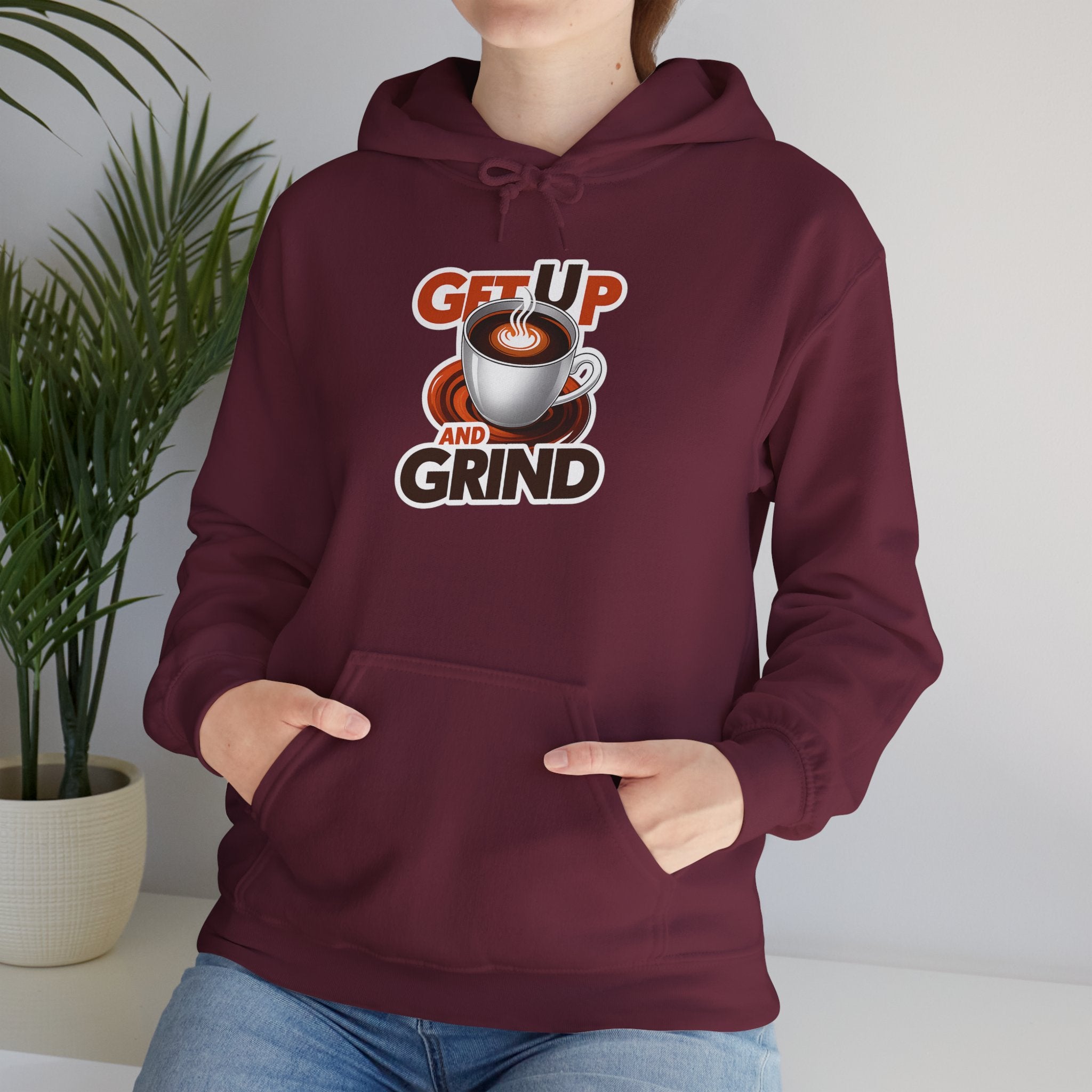 Get Up and Grind Motivational Coffee -Themed Hoodie | Motivational Gift for Coffee Lovers, Unisex Casual Wear, Perfect for Gym, School, Office