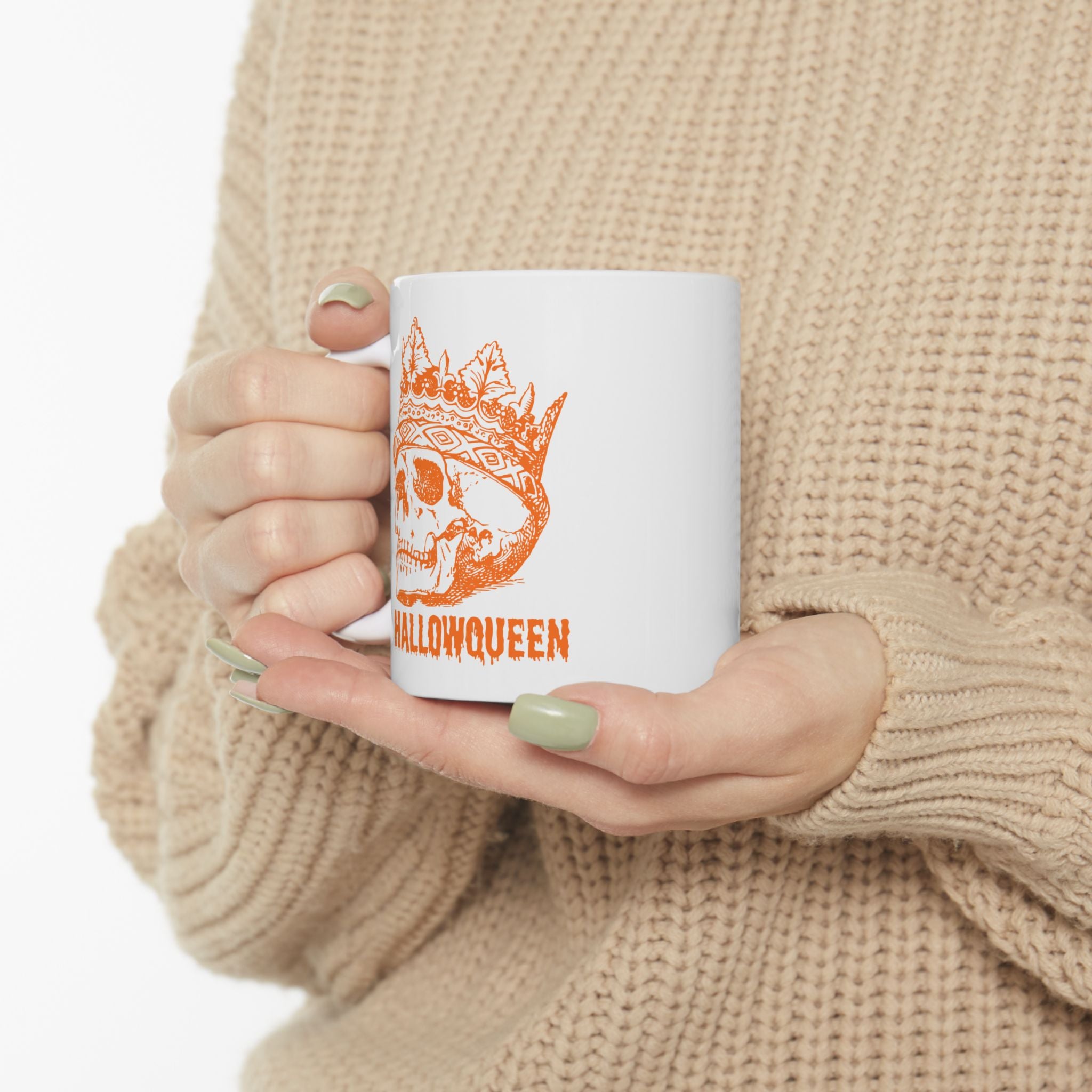 Halloween HALLOWQUEEN Skull Ceramic Mug - Perfect for Spooky Season, Fall Decor, Coffee Lovers, Gifting, Collectibles